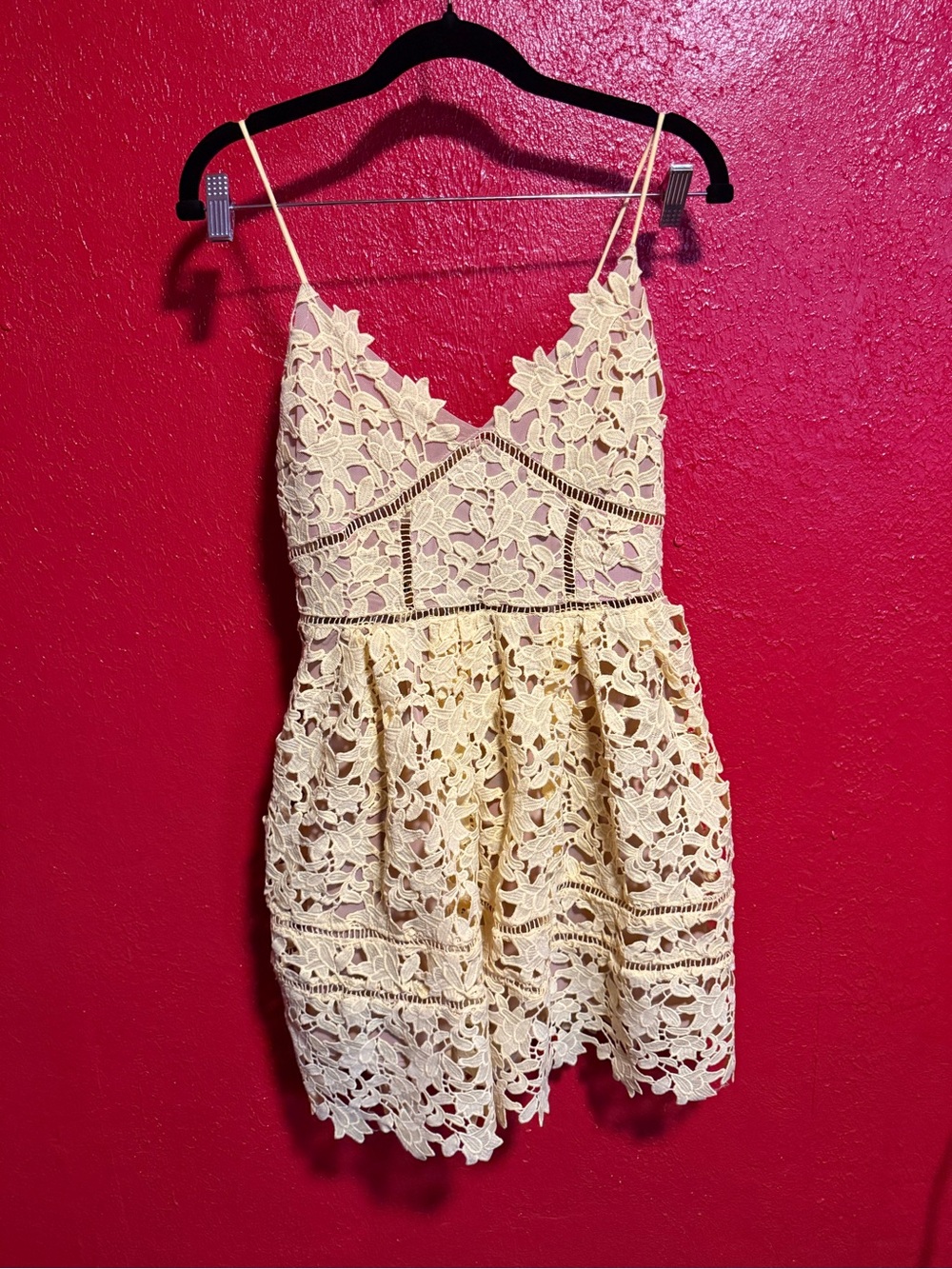 199. Pre loved L'ATISTE Yellow Lace Floral Spaghetti Strap Mini Dress